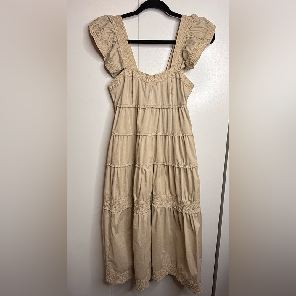 Karlie Tiered Midi Dress in Khali Tan size S